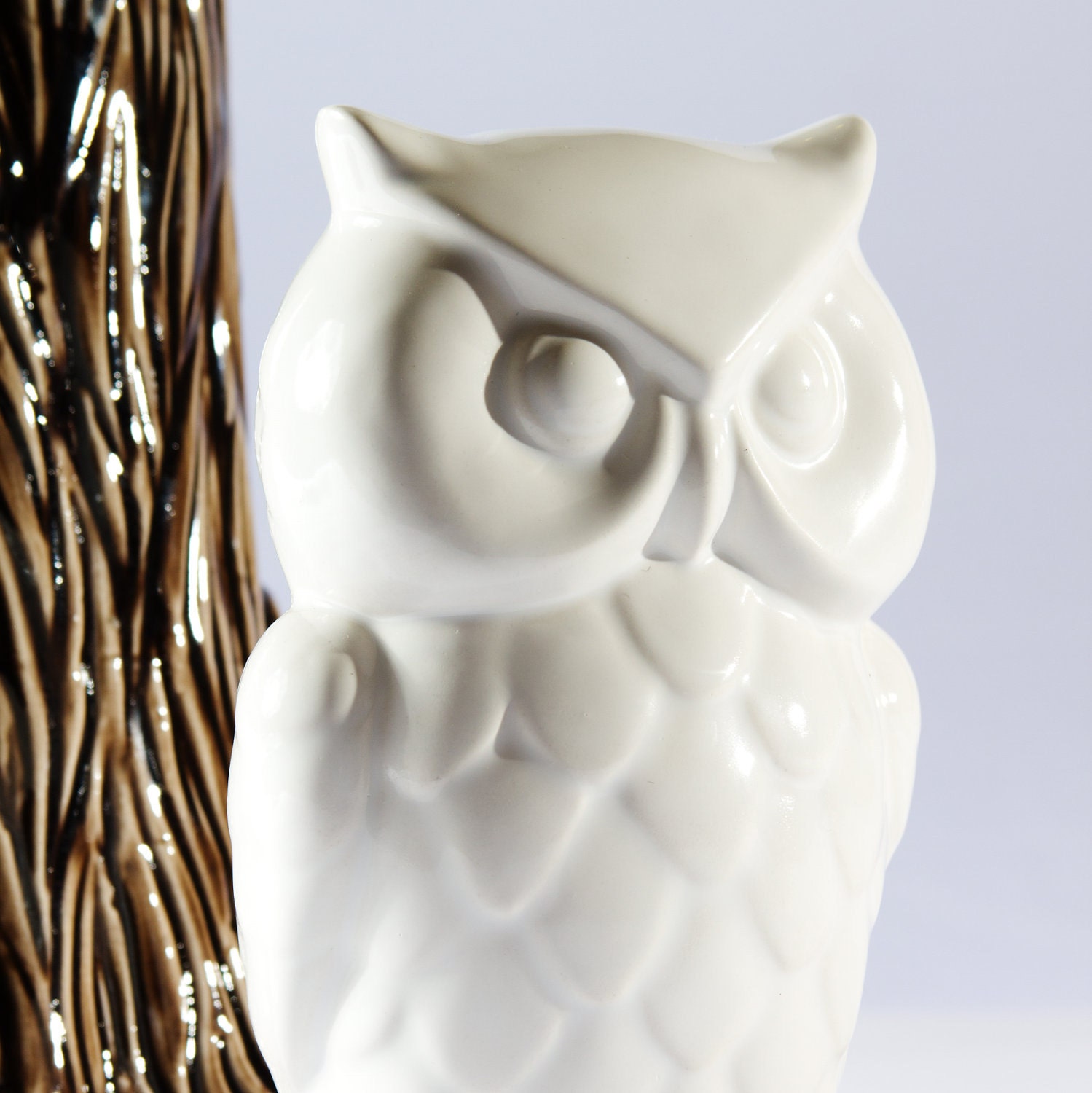 Vintage Ceramic Owl Coin Bank, White