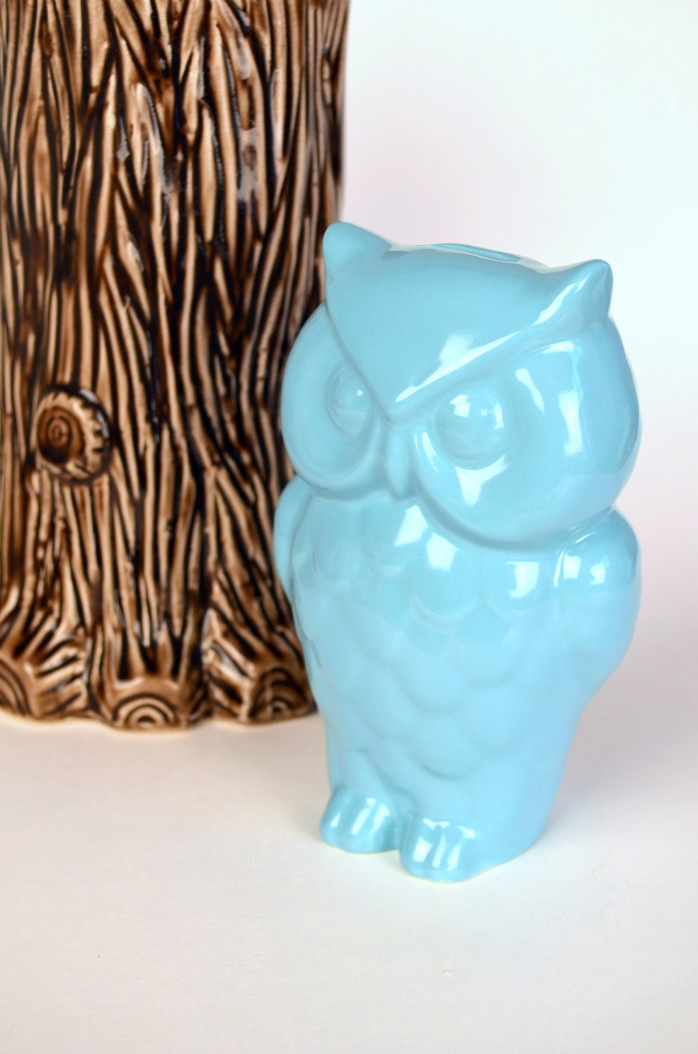 Vintage Ceramic Owl Coin Bank, Turquoise