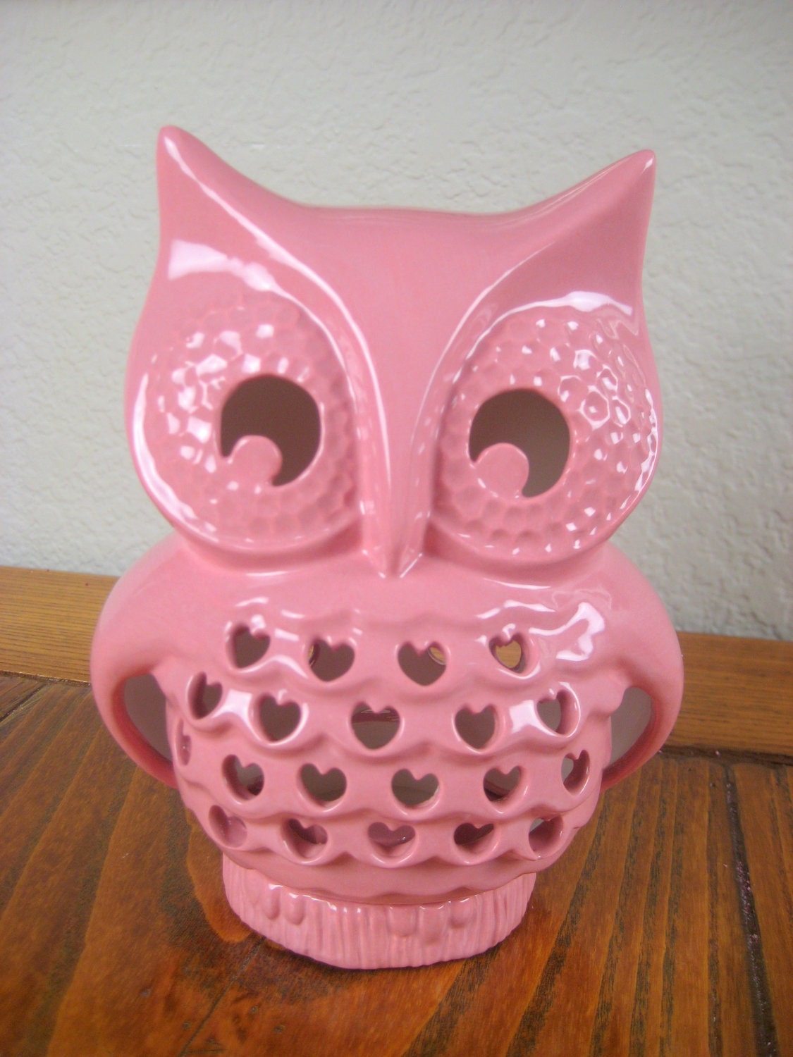 Vintage Ceramic Falling in Love Owl Lantern, Pink