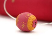 Fuchsia pink paisley necklace orange gold polymer jewelry coupon free shipping - Ahkriti
