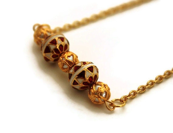 ethnic necklace Indian jewelry enamel beads gold maroon - Ahkriti