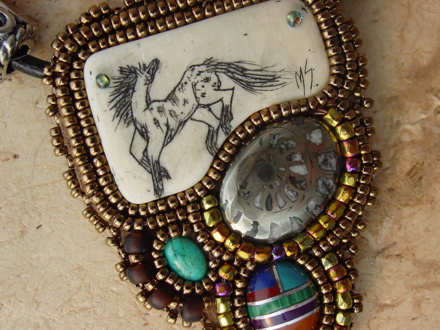 Horse Necklace in Mammoth Bone