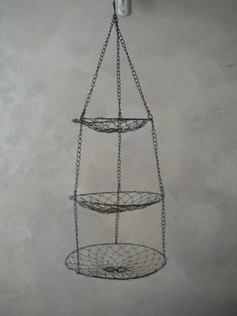 Small vintage metal hanging wire basket great for by ShabbyRoad