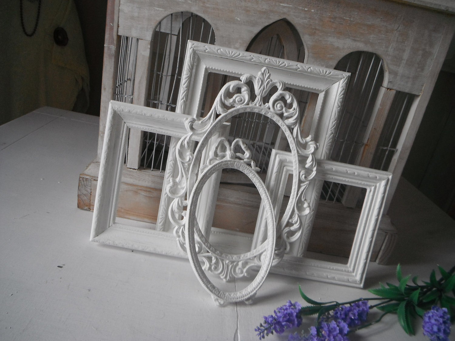 shabby chic picture frames open picture frames nursery decor French country white photo frames weddings nursery decor