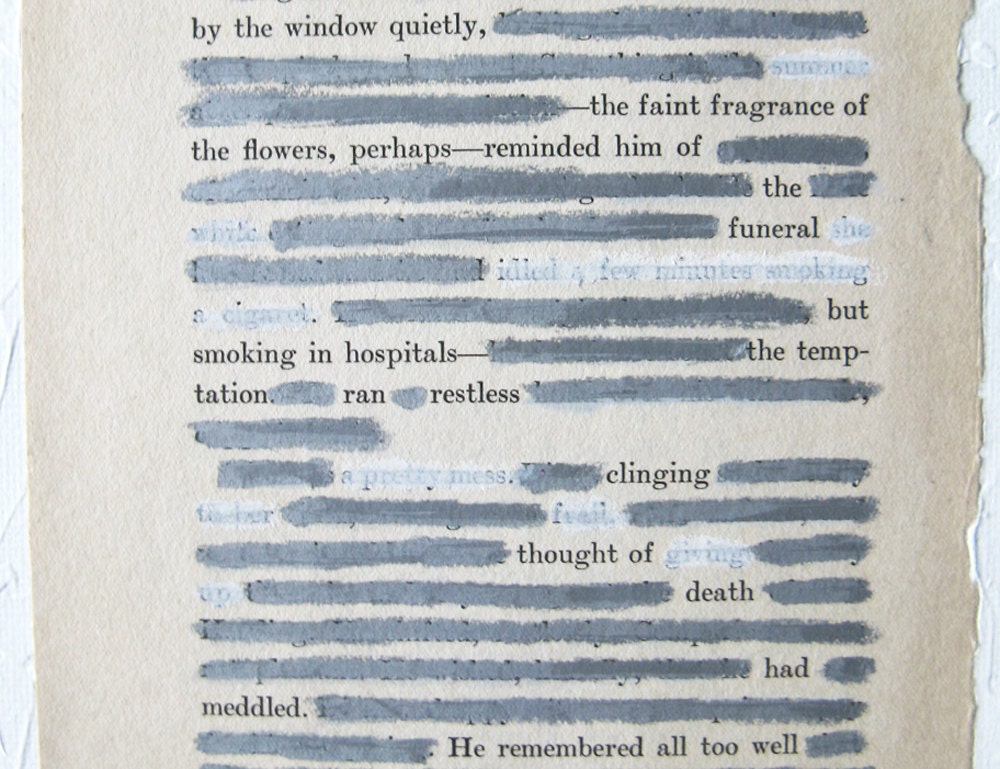erasure poetry. original ooak found poem. white funeral