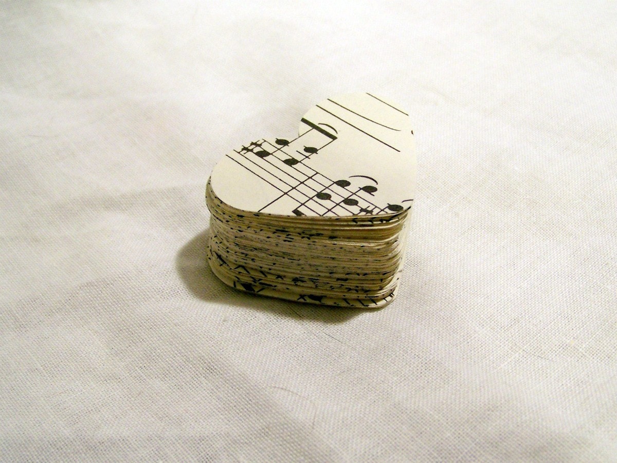 100 Die Cut Vintage Sheet Music Hearts for Weddings, scrapbooking, Favors, DIY Wedding