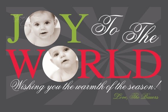 JOY to the WORLD Custom Christmas Holiday Photo Digital Card- diy, you print, printable Il_570xn