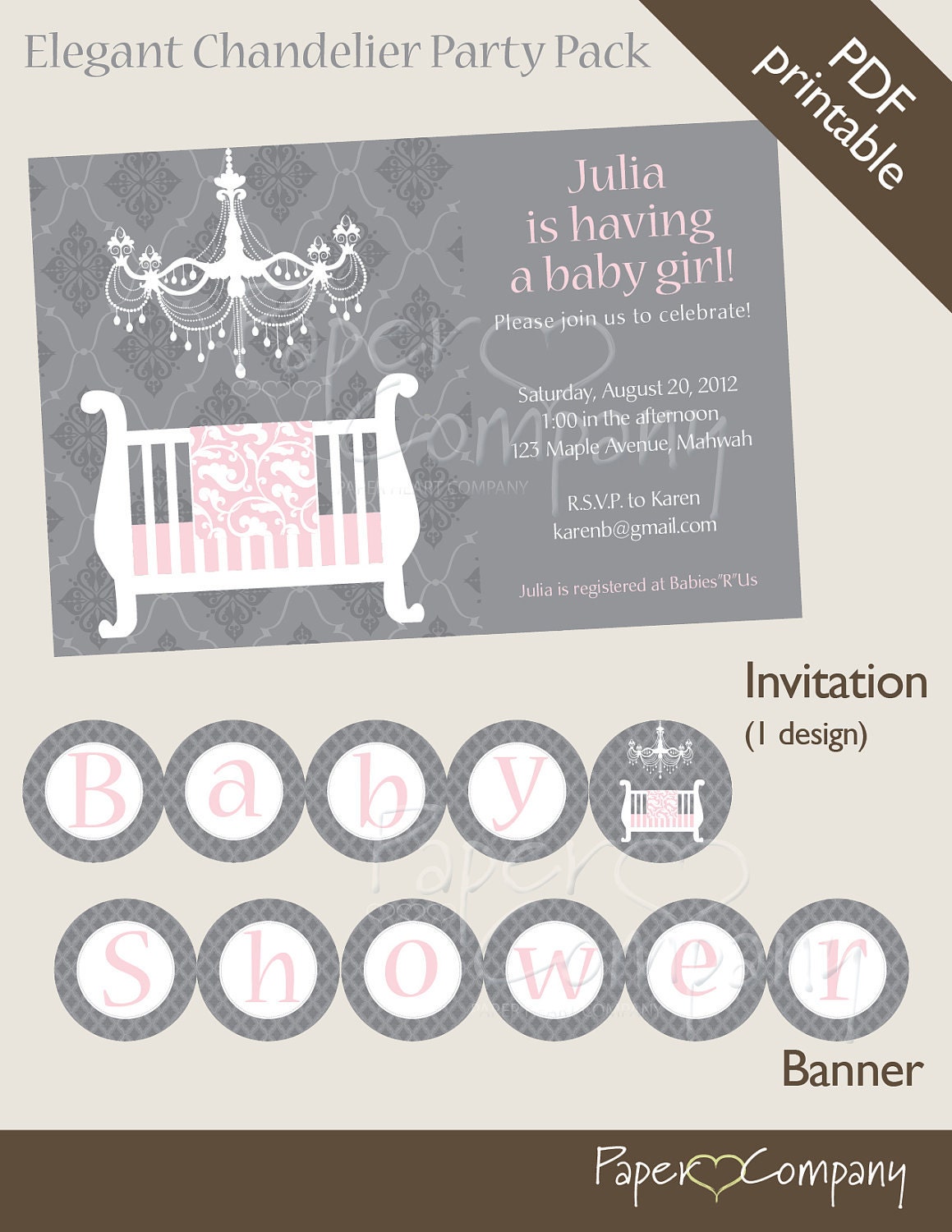 ELEGANT CHANDELIER Baby Shower Party Pack Printable, diy Il_570xn