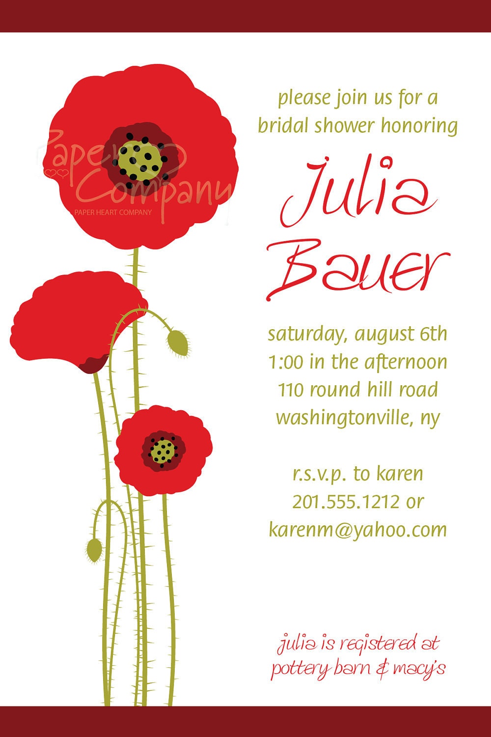 MODERN POPPY Bridal Shower Birthday Party Event Printable Invitation, diy Il_570xn