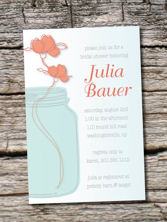 MASON JAR Flower Bridal Shower/ Baby Shower Invitation - You Print, DIY, Digital File Il_570xn