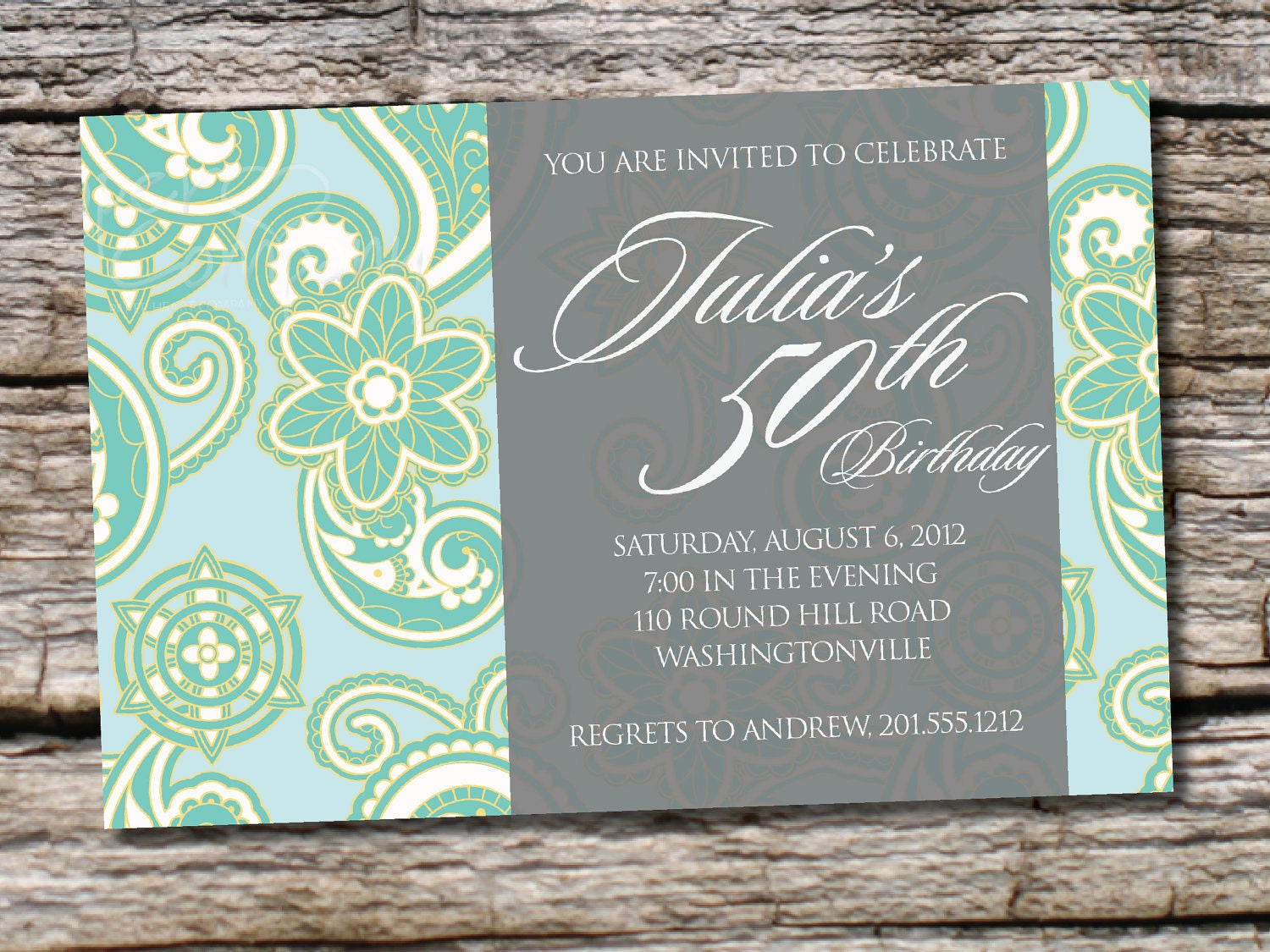 PAISLEY ELEGANCE Adult Birthday Party Invitation custom invite, 30th, 50th, sweet 16 you print, printable, diy Il_570xn