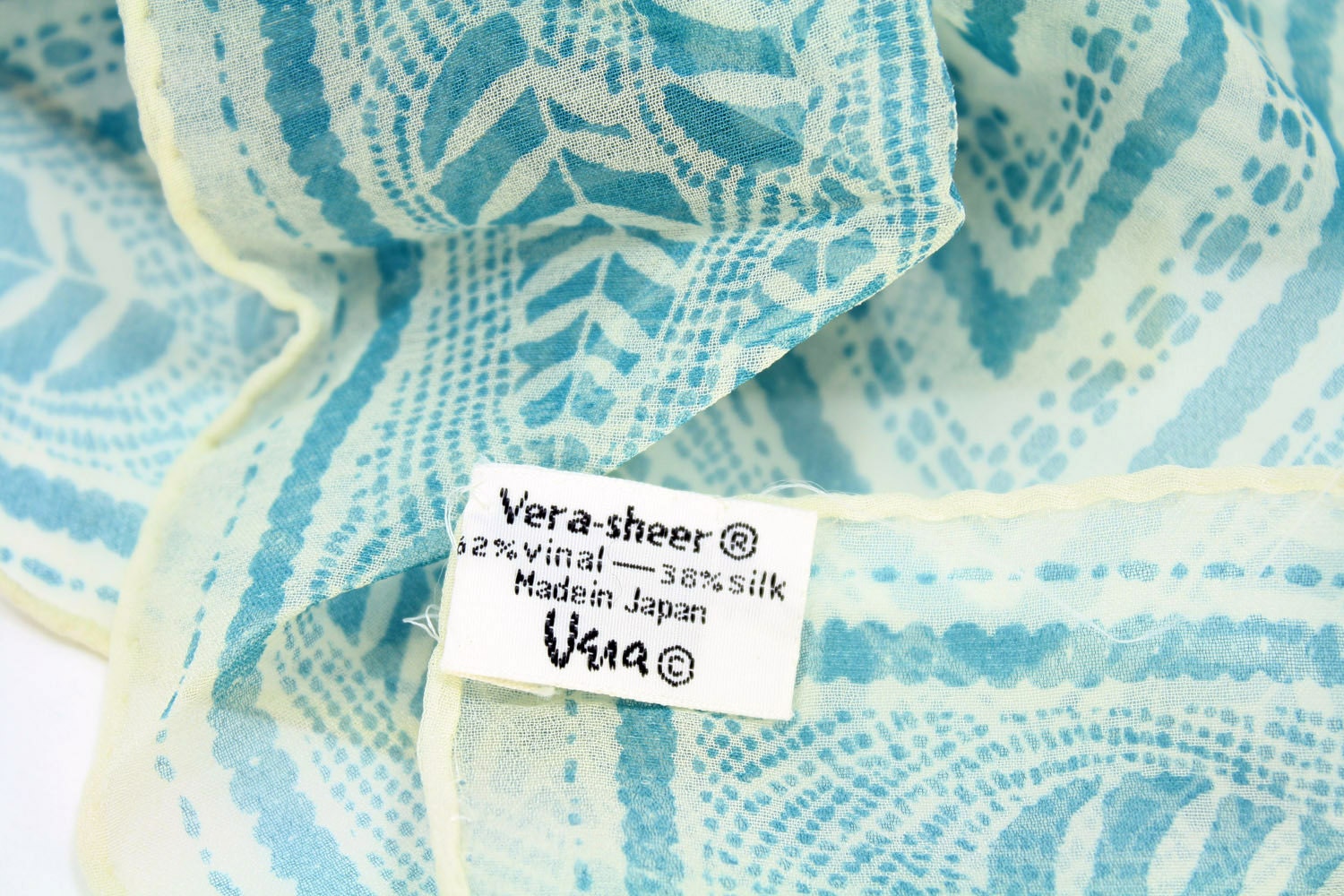 Vintage 1960s Silk and Vinal, Vera Neumann Scarf - Blue Vines Vera-Sheer