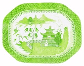 Blue Willow in Lime Green Chinoiserie Platter 11x14 Giclee