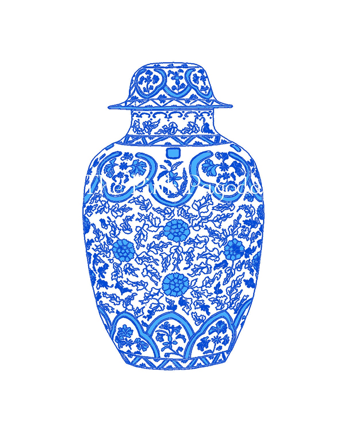 Ming Chinoiserie Blue Ginger Jar on White 8x10 Giclee