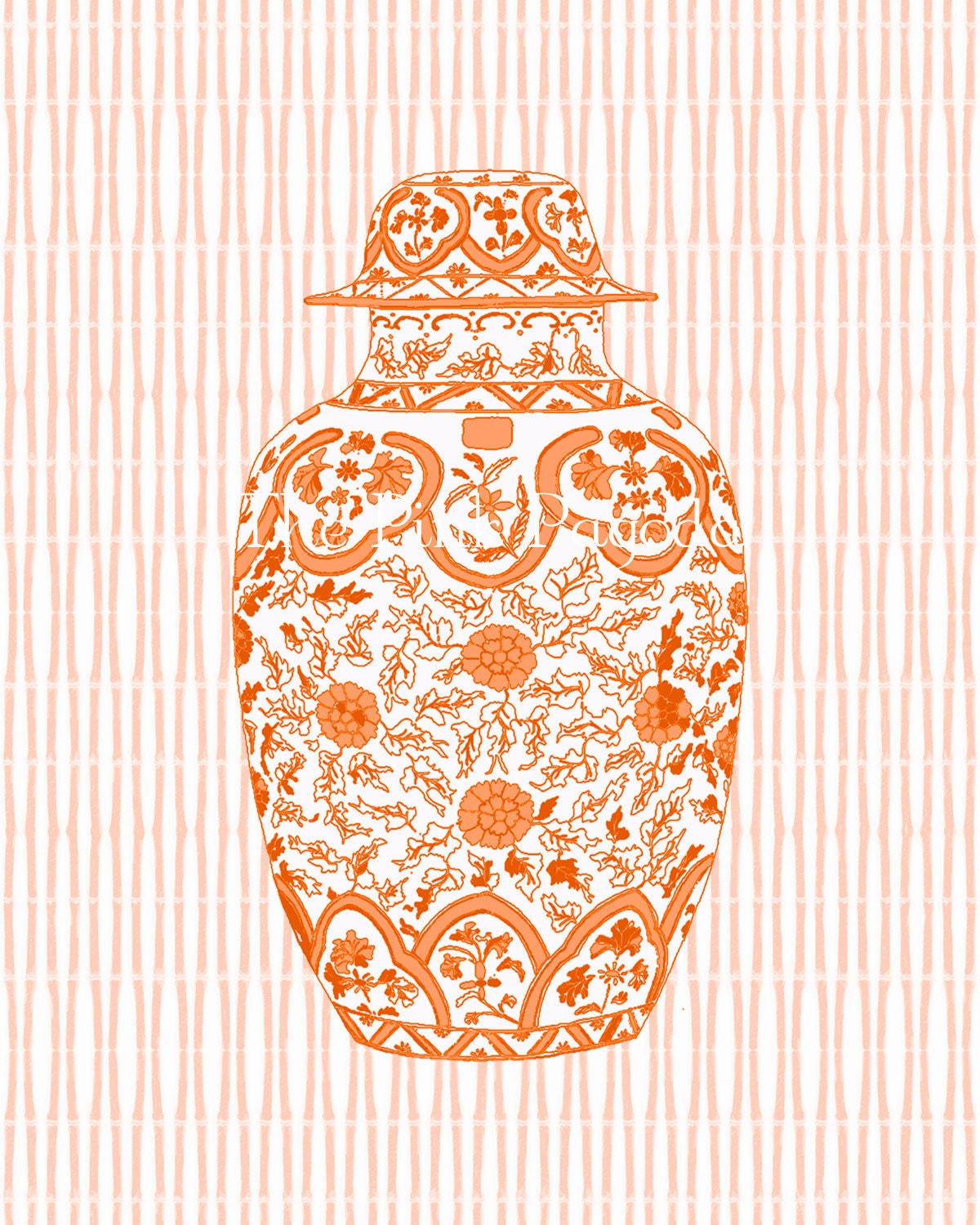 Ming Orange Chinoiserie Ginger Jar 8x10 Giclee