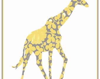 Pale Yellow and Gray Giraffe Giclee 11x14