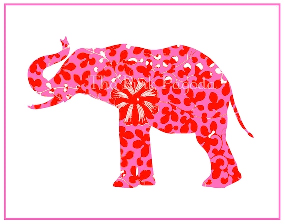 Pink and Red Elephant Giclee 8x10 - thepinkpagoda