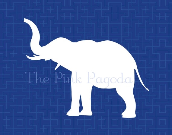 White Elephant on Navy Lattice Facing Left Giclee 8x10