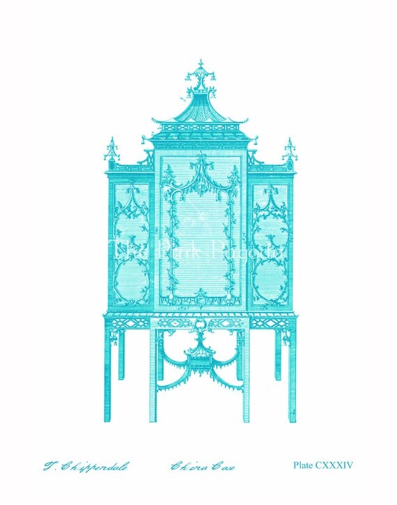 Turquoise Chinoiserie Chippendale Cabinet 11x14 Giclee