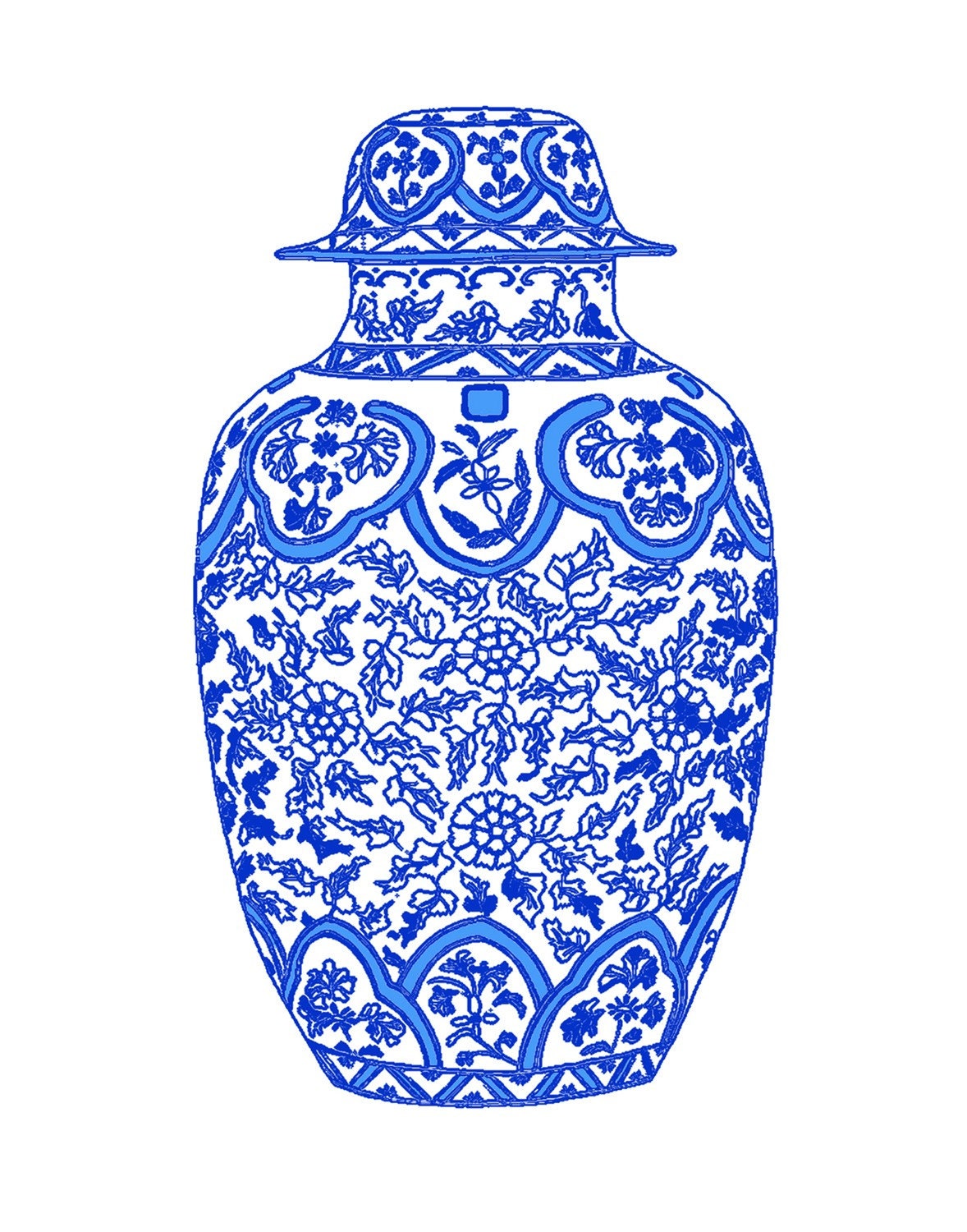 Ming Chinoiserie Blue Ginger Jar on White 11x14 Giclee