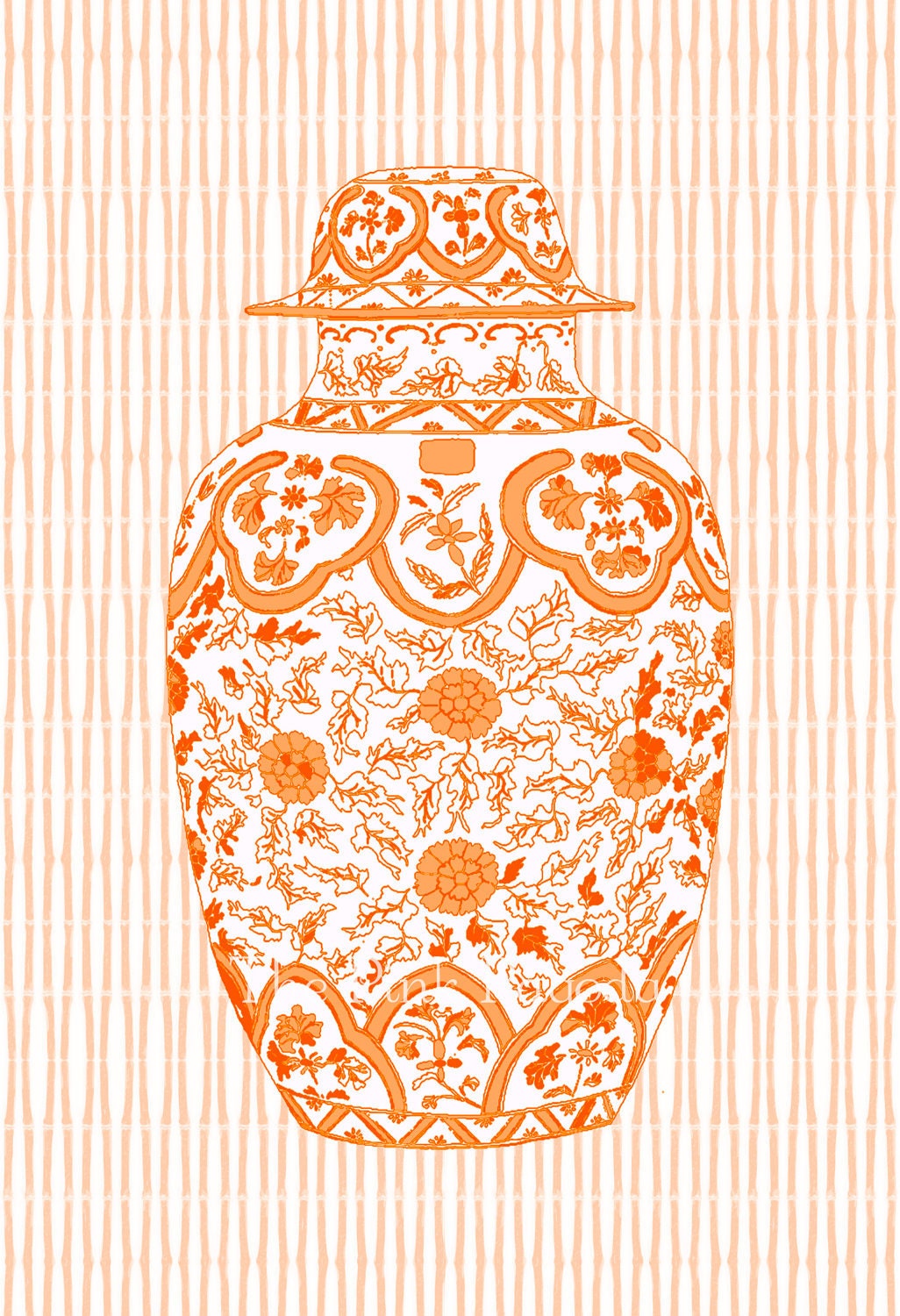 Ming Chinoiserie Ginger Jar in Orange 13x19 Giclee