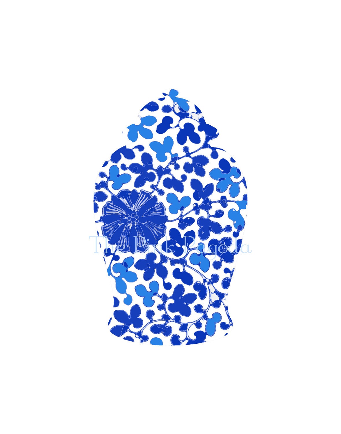Blue and White Floral Chinoiserie Vase 11x14 Giclee