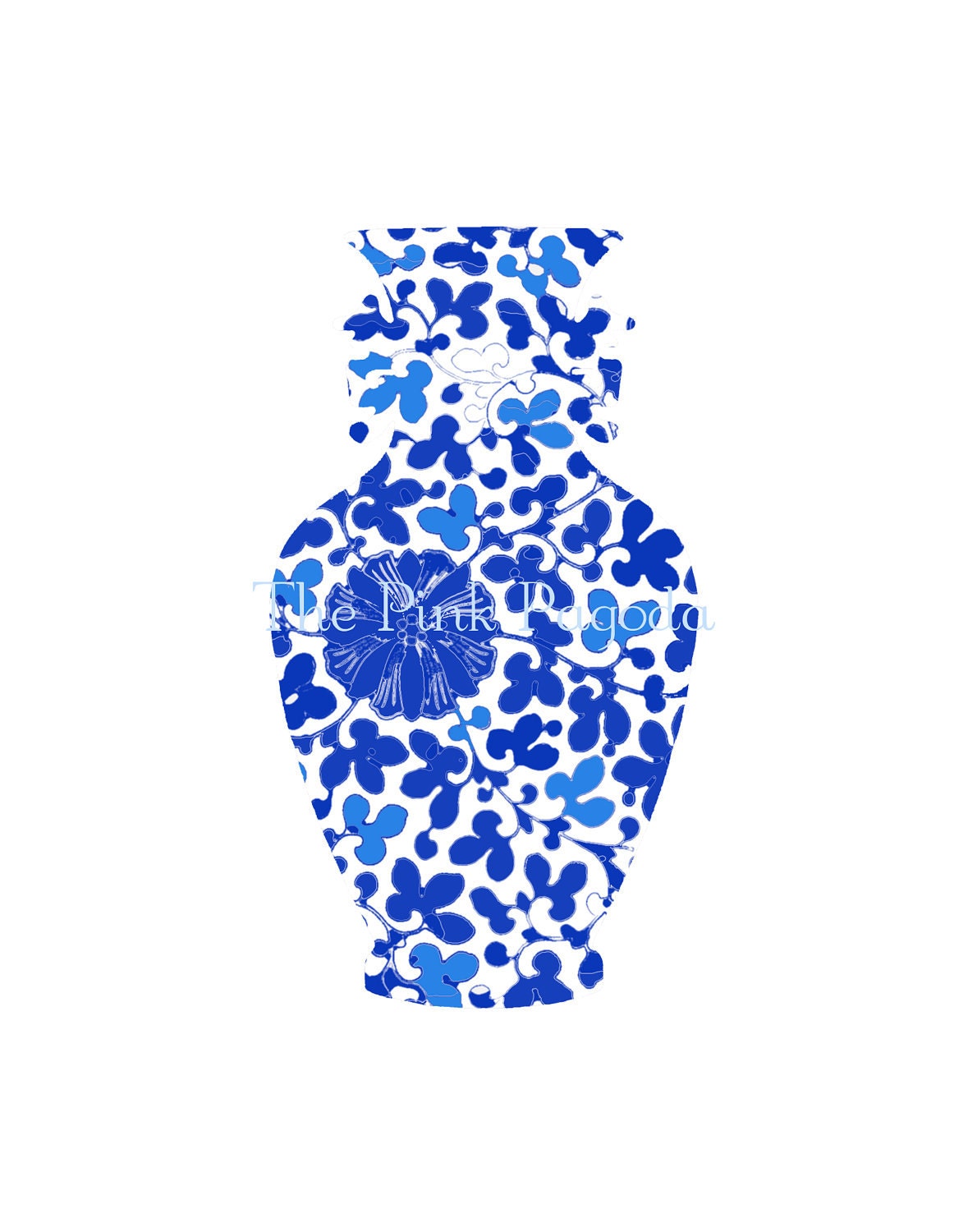 Blue and White Floral Chinoiserie Vase 11x14 Giclee