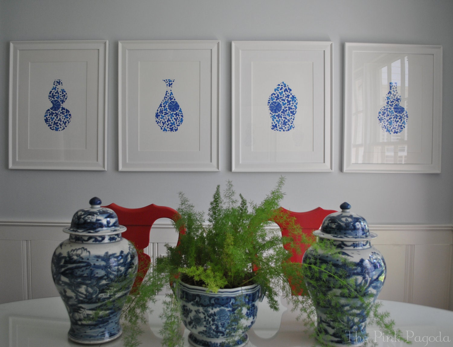Blue and White Floral Chinoiserie Vase 11x14 Giclee