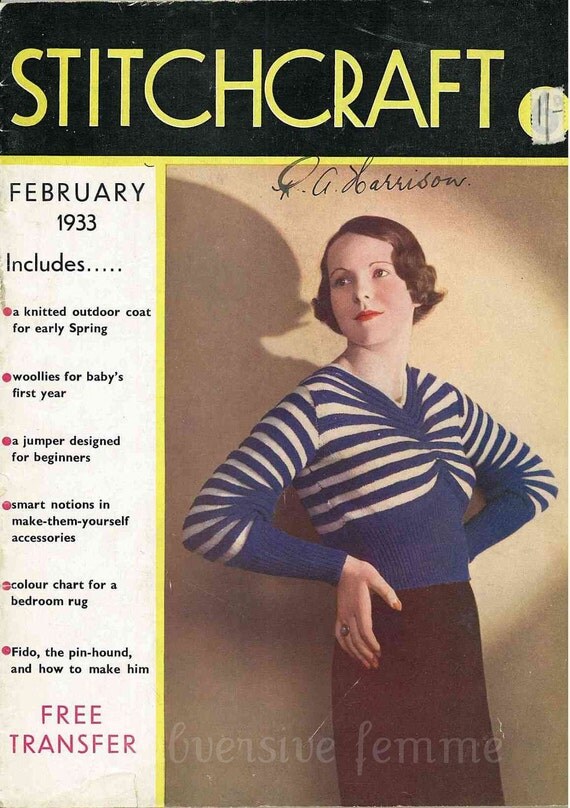 Stitchcraft February 1933, Art Deco handcrafts - Vintage Knitting Pattern booklet PDF