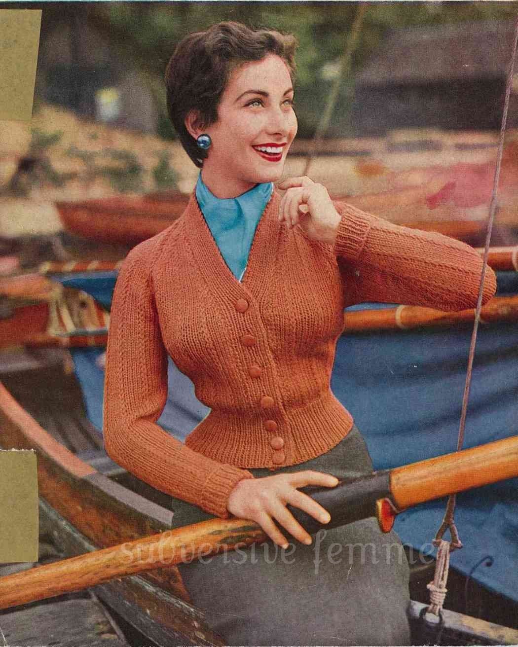 1950s fitted raglan cardigan, 34-36-38 in bust - Vintage Knitting Pattern PDF (502)