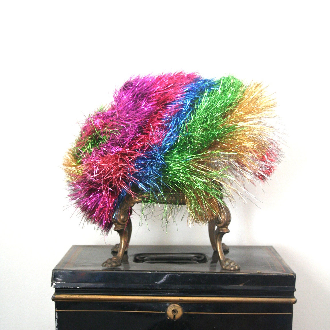 vintage tinsel wig METALLIC RAINBOW harajuku decora CYBER goth / clown