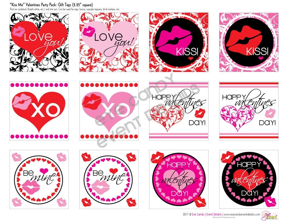 Kiss Me Valentines Day DIY Printable Gift Tags Il_170x135