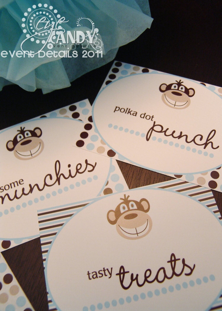 Mod Monkey Baby Boy Shower Customized DIY Printable Party Labels - Signs Il_170x135