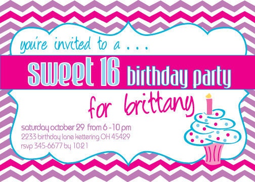 Chevron Cupcake Happy Birthday Sweet 16 Invite - DIY Printable Invitation Il_170x135