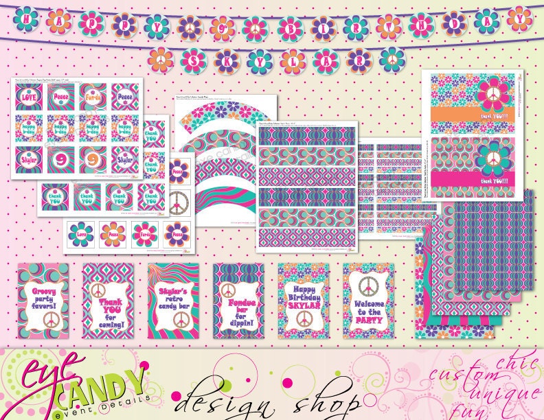 Peace Love & FUN-do CUSTOMIZED Birthday Printable Party Pack Collection - photo booth props - PEACE birthdayparty