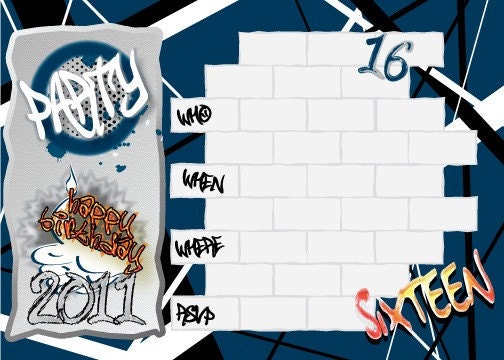 Graffiti 16th Happy Birthday Invite DIY Invitation - boys themed birthday - graffiti birthday Il_570xn
