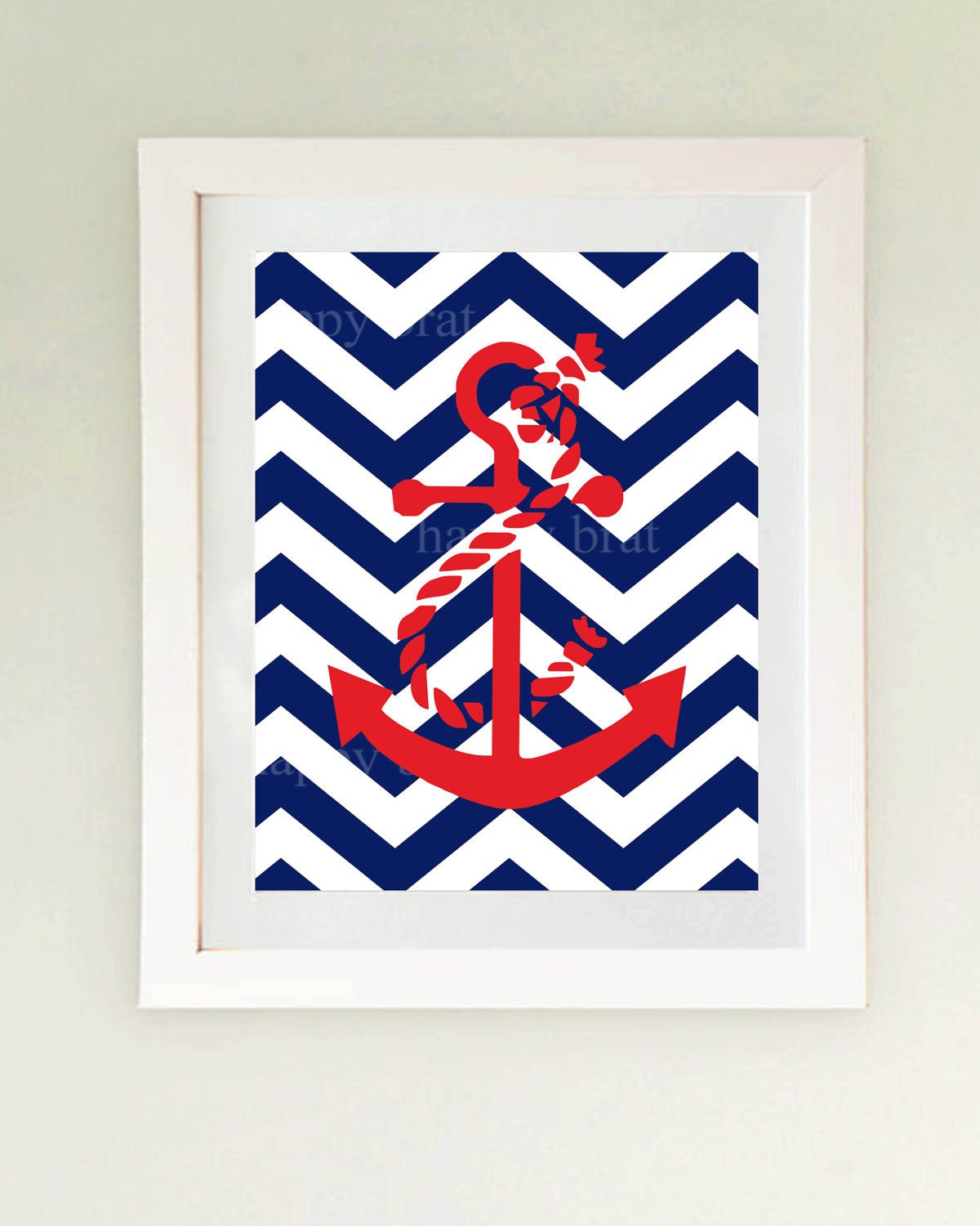 Anchor Art, Nautical Decor , Anchor Print with Chevron zig-zag -Modern Art Prints