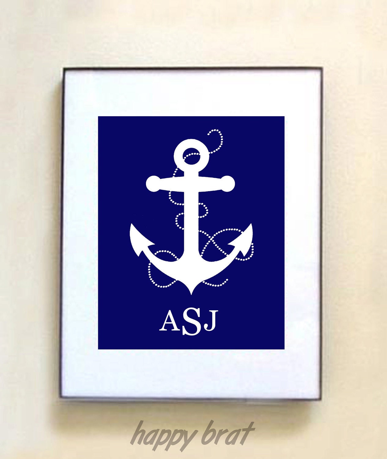 Monogram Anchor,Nautical Nursery Art, Anchor,Personalized Nursery Art Prints, Initial Wall Decor Art