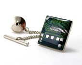 Circuit Board Tie Tack -- Green, Square Domed