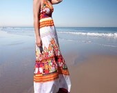 Maxi women long dresses/floral holiday gown/summer strapless/orange green blue sundresses