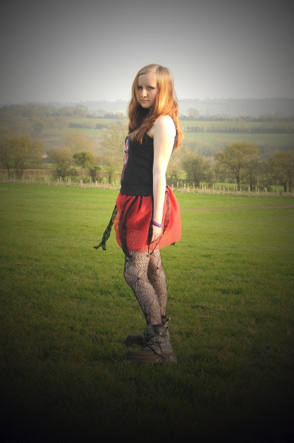Gothic fairy costume, tutu skirt outfit in red and black Size Small S Festival Scene fairy outfit