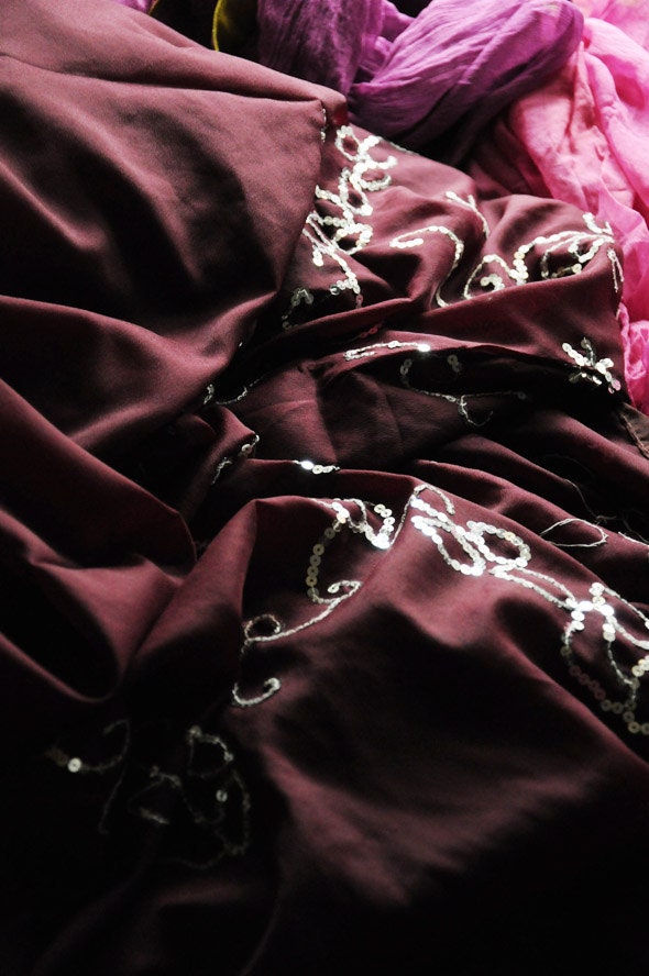 Bundle of Indian Sari Fabric, silk, chiffon, 3 Complete Sarees, sequin pink purple material for crafts, dressmaking, accessories ribbons
