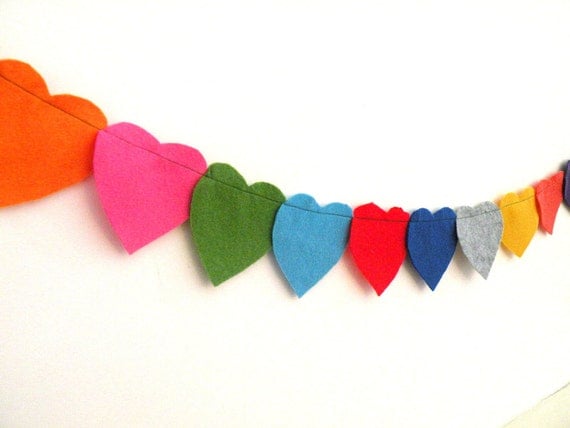 Rainbow-Colorful-Felt heart garland-Party decoration-Valentine's day-Wedding decoration