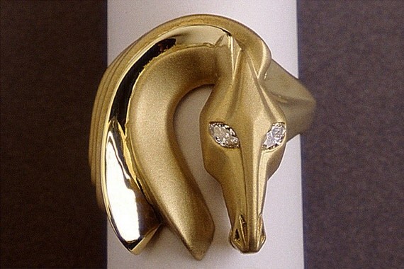 HORSE RING ('Ghost Rider') in 18K Gold w/.09ct tw diamonds