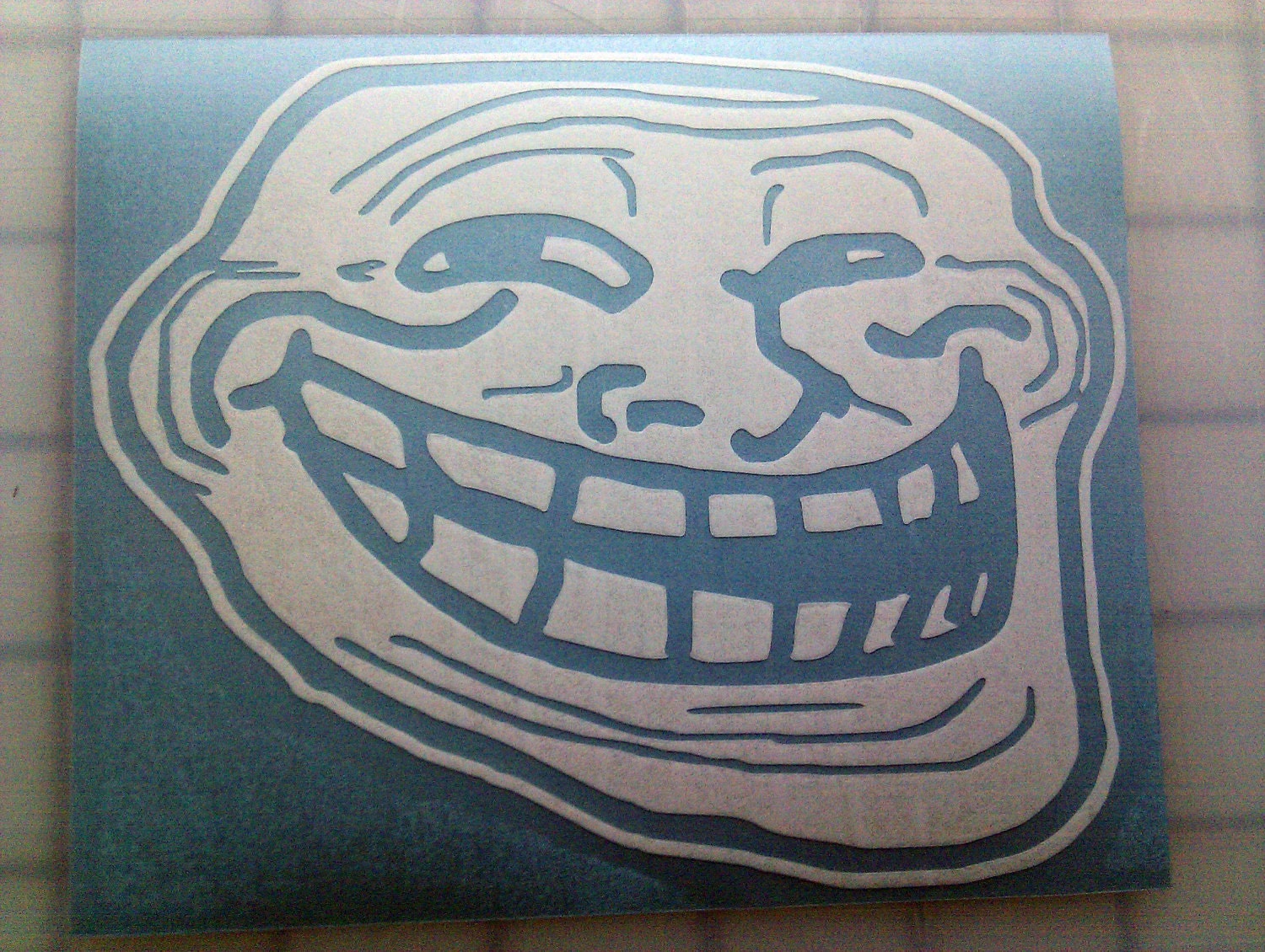 Troll Face decal (WHITE Vinyl) 5" x 4.083"