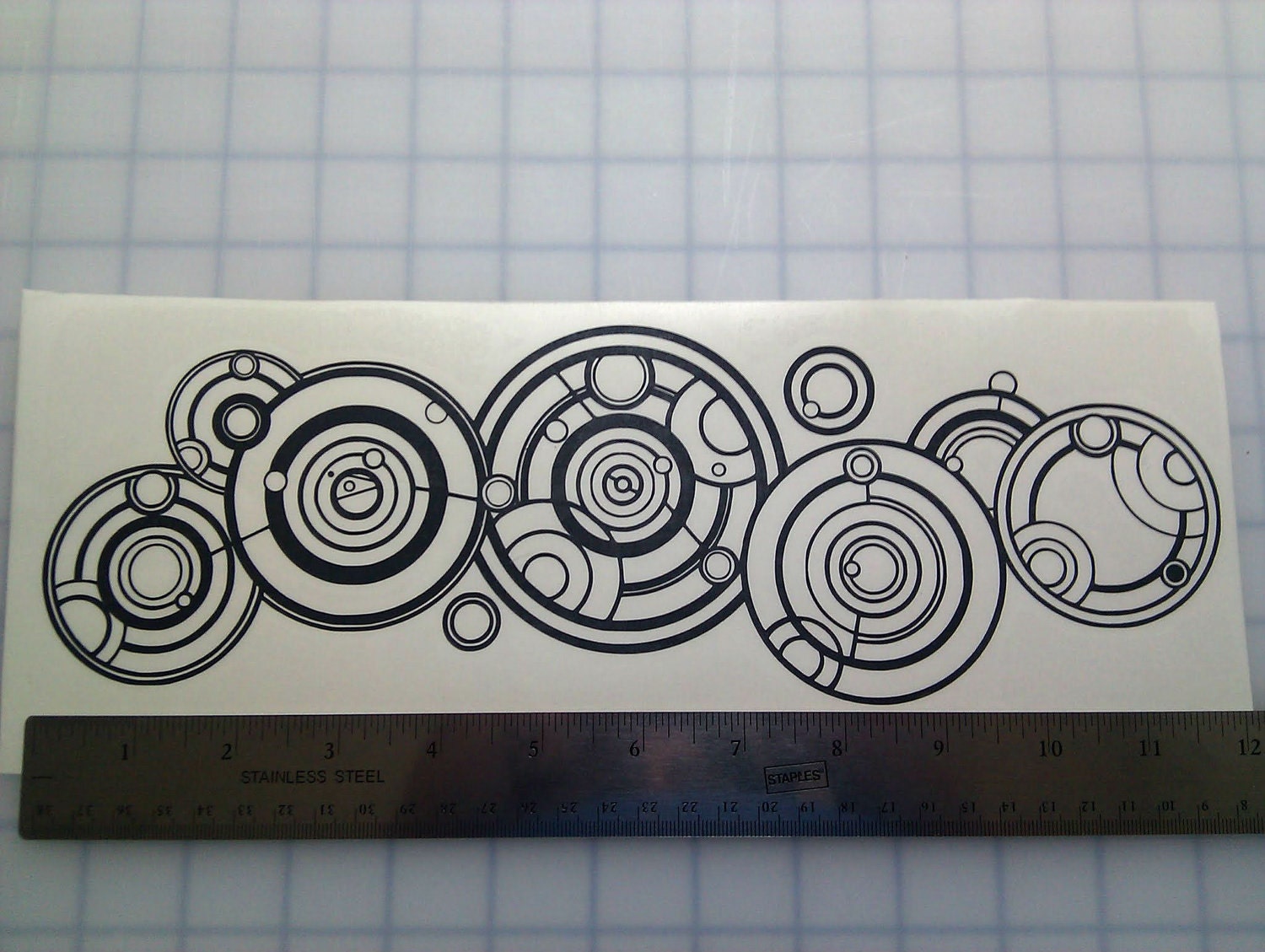 Doctor Whos Gallifreyan Name Black Vinyl Decal (11.25 in x 3.674 in)