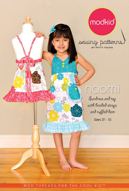 Patty Young for Modkid NAOMI Sewing Pattern - Sundress and Top with Braded Straps and Ruffled Hem - 2T - 10