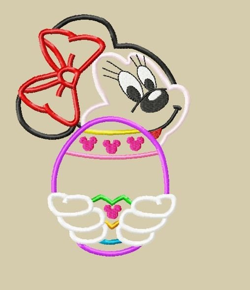 Designs - Instant Download - Applique Miss Mouse with Personalized Easter Egg Embroidery Design - 5x7 and 6x10