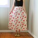 vintage women oatmeal beige red orange azalea crimson olive green floral printed high waisted pleated midi calf long full skirt (large)