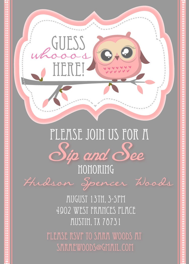 Sip and See Cute Owl Shower Invitation